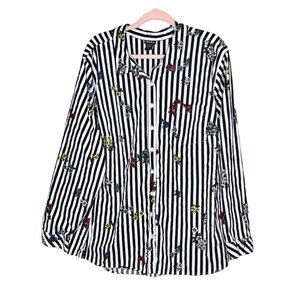 Torrid Womens Top Shirt Size 5 (5X 28) Black Stripe Floral Button-up Long Sleeve